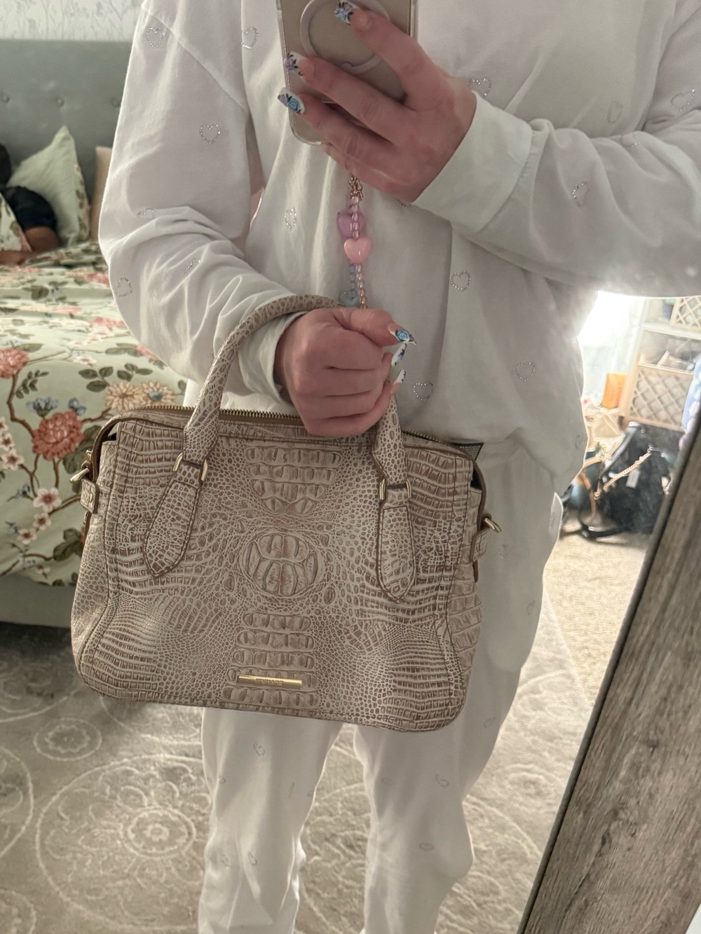 Brahmin Taupe Croc-Embossed Leather Satchel with Matching ID Pouch NWT